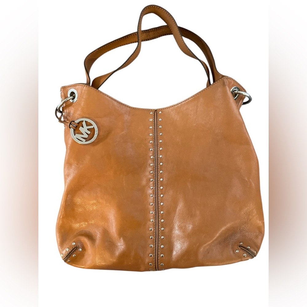 Y2K Michael Kors Cognac Leather Hobo | Studded Boho Chic Early 2000s It Girl Bag